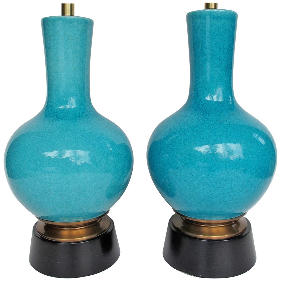 Pair of Pottery Lamps by Paul Laszlo for Wilshire House For Sale
