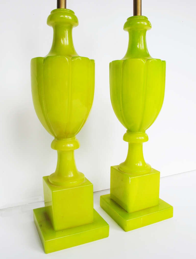 Italian Pair of Citron Alabaster Lamps