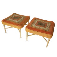 Pair of Edward Wormley Dunbar Stools with Dorothy Liebes Fabric