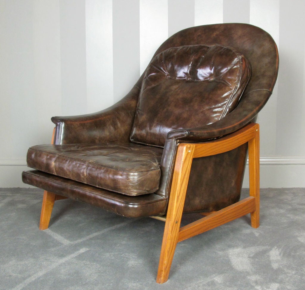 American Edward Wormley for Dunbar Leather Janus Chair For Sale