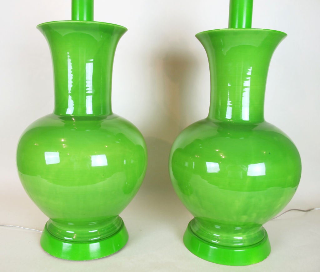 Pair of Monumental French Ceramic Lamps by Jean Roger Paris