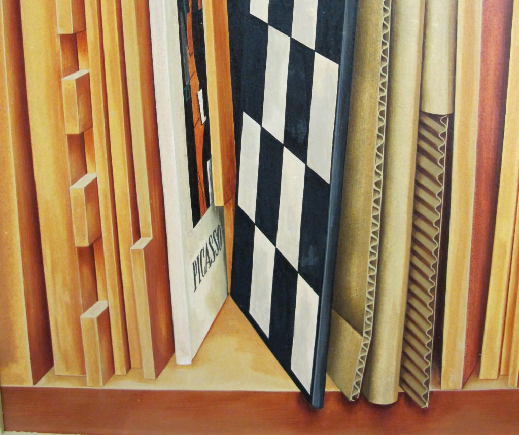 American Woodwork Shelf - Trompe l'oeil Painting by Kennard M. Harris For Sale