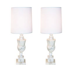 Pair of Neoclassical Urn Form Marble Lamps
