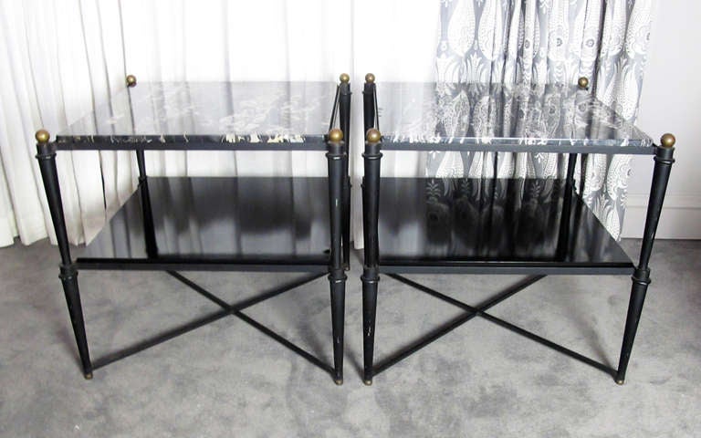 Mid-Century Modern A Handsome Pair of Iron and Marble Tables