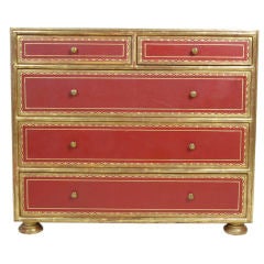 Vintage Italian Red Tooled Leather and Gilt Chest