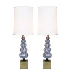 Pair of Murano Mezza Filigrana Lamps