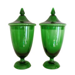 Pair of Large Murano Glass Italian Covered Jars