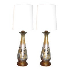 Pair of Monumental Asian Motif Eglomise Lamps 6