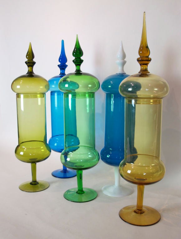 20th Century Tall Italian Murano Glass Covered Jars For Sale