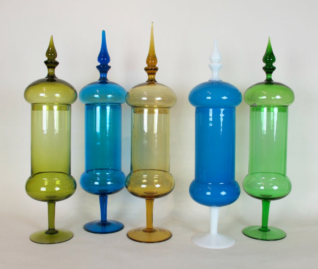 Tall Italian Murano Glass Covered Jars For Sale 1