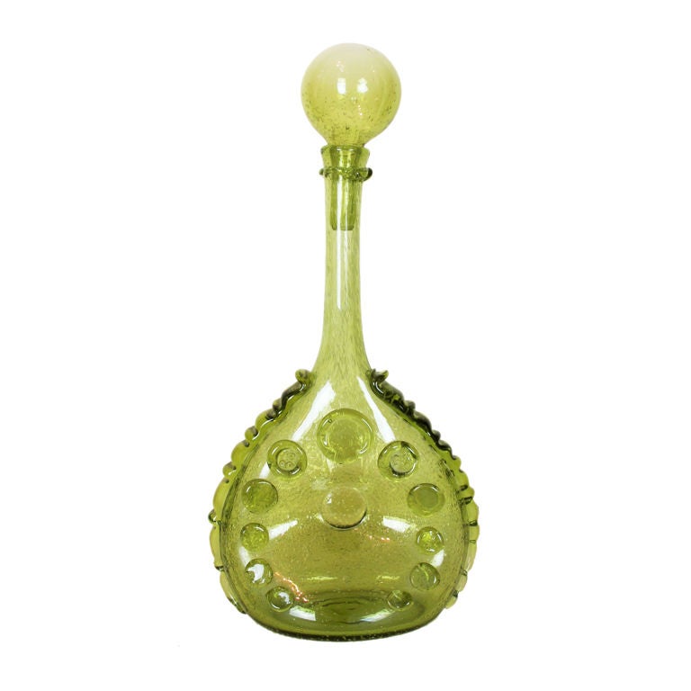 Tall French Glass Decanter by Biot For Sale