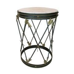 Italian Arrow Motif Iron, Brass and Travertine Table