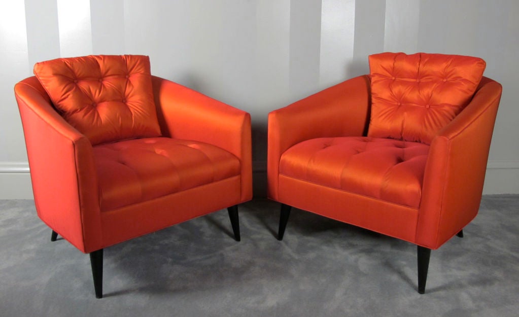 Pair of Elegant Mid Century Tufted Lounge Chairs 2