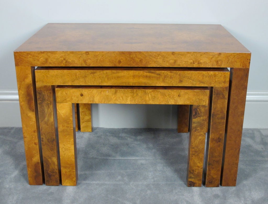 Mid-Century Modern Burl Nesting Tables Designed by Milo Baughman for Directional