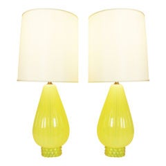 Pair of Citrine Murano Lamps by Barovier