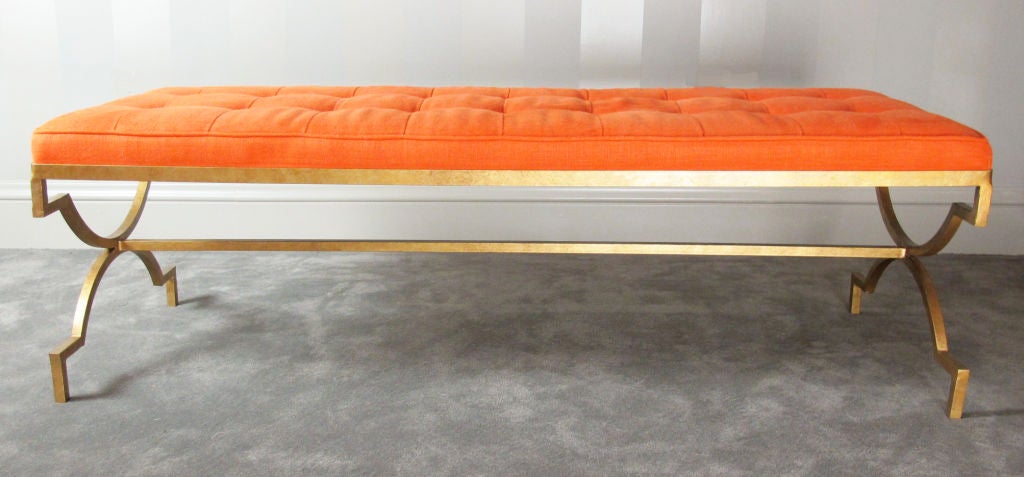 Elegant Gilt Iron Tufted Bench