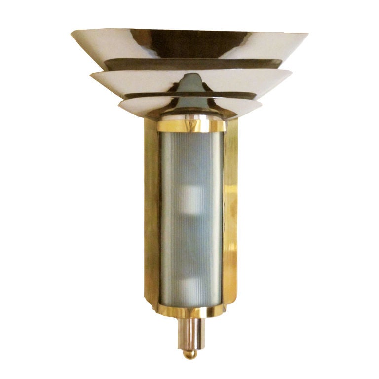Art Deco Brass and Nickel Wall Sconce For Sale at 1stdibs