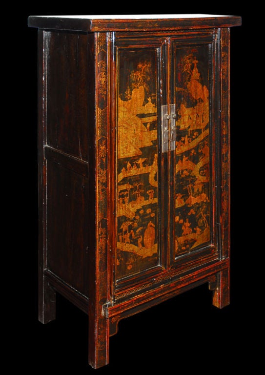 19th Century Gilt Painted Tapered Oriental Cabinet.