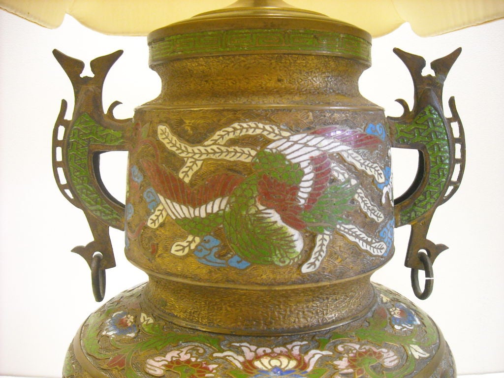 Chinese Bronze Cloisonne Urn Lamp Donald Deskey For Sale