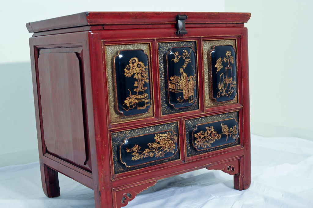 Antique 19th Century  Lacquered And Carved Chest