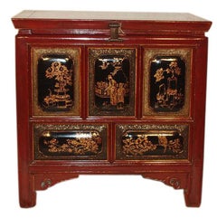 Antique 19th Century  Lacquered And Carved Chest