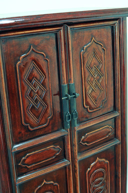 Burgundy Lacquer 19th Century Chinese Two Door Cabinet