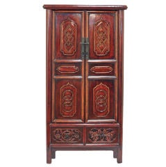 Burgundy Lacquer 19th Century Chinese Two Door Cabinet