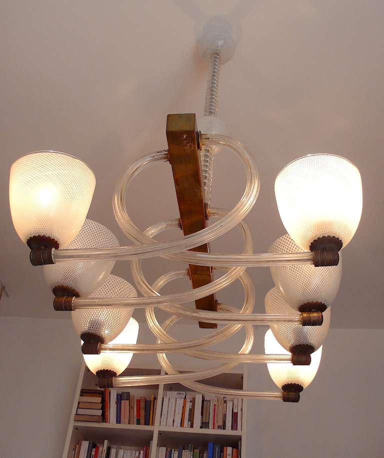 Spectacular Chandelier 8 lights "reticello" by Venini
