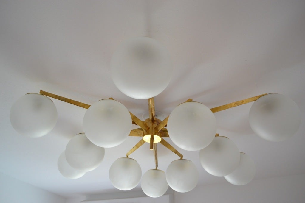 Glass Angelo Lelli's Italian Chandelier by Arredoluce