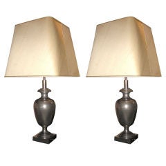 A pair of big table lamps in silver bronze