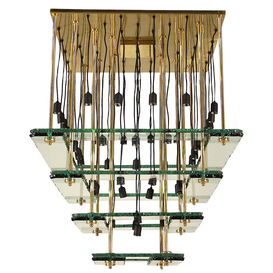 Large glass chandelier attributed to Fontana Arte