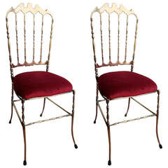 Pair Italian polished brass Chiavari chairs