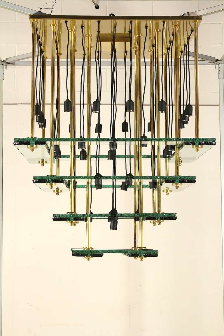 Italian Large glass chandelier attributed to Fontana Arte