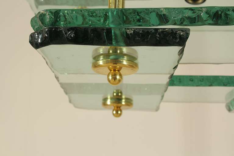 Late 20th Century Large glass chandelier attributed to Fontana Arte