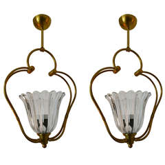 Rare pair of Barovier Murano art deco chandelier