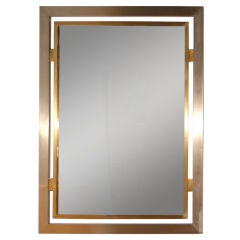 Mirror in brushed steel and brass by Guy Lefevre, Maisons Jansen