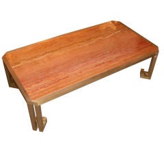 Travertine and brass coffee table