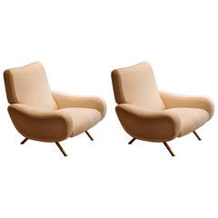 Marco zanuso pair of vintage lady chairs newly recovered in White wool chine