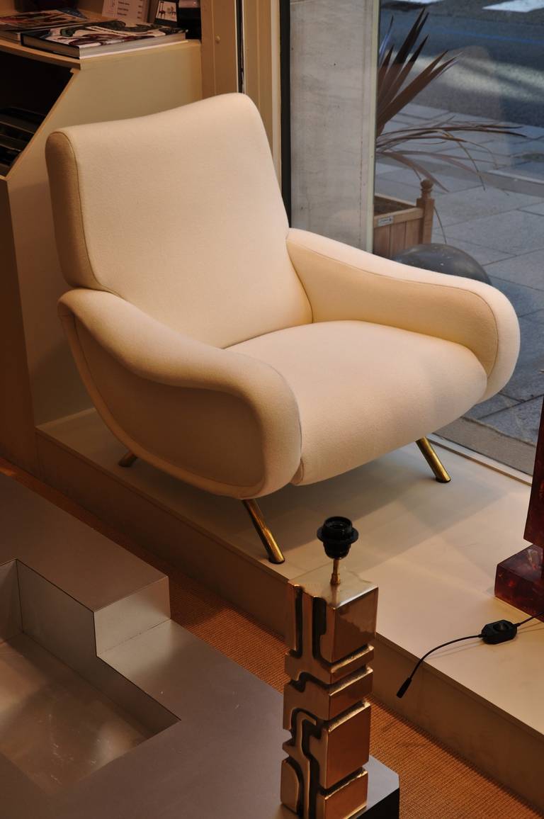 Marco zanuso pair of vintage lady chairs newly recovered in White wool chine