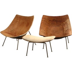 pair of armchairs and footstool by Pierre Paulin