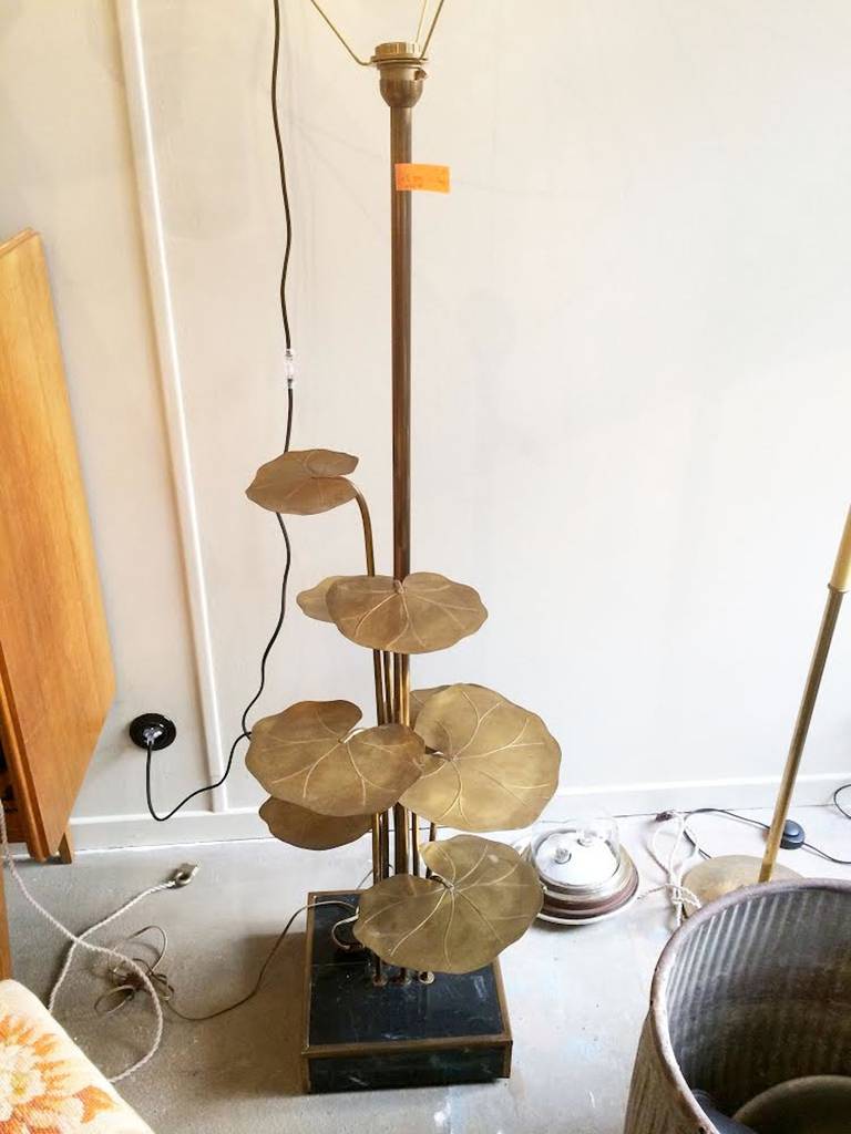 Brass water lily floor lamp