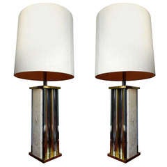 Travertine and polished Steel Pair Lamp by Sciolari