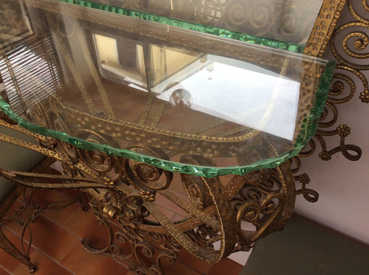 Mid-20th Century Italian gilt-metal console table and mirror by Pier Luigi Colli