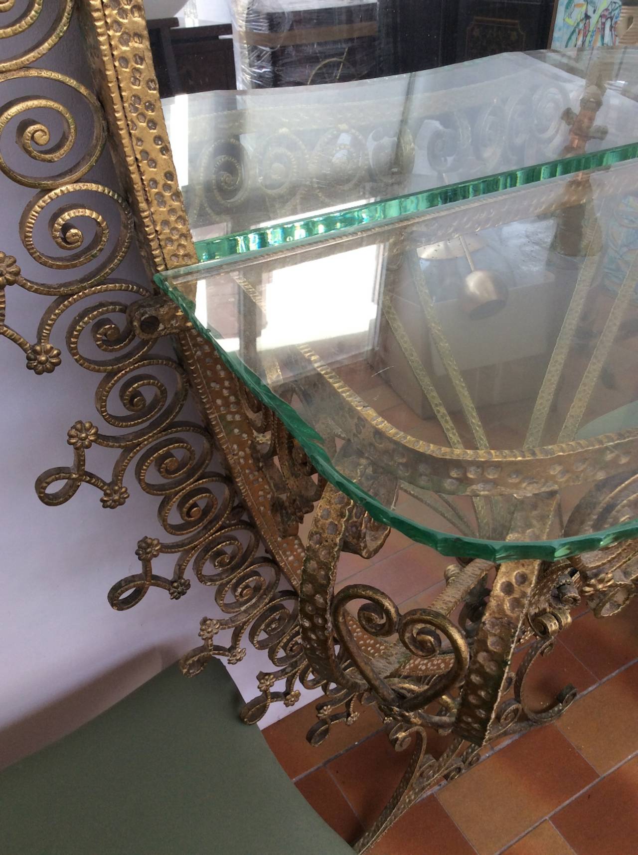 Italian gilt-metal console table and mirror by Pier Luigi Colli 2