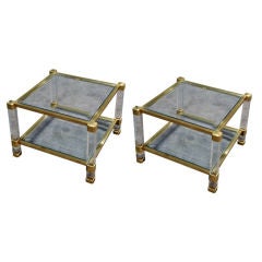 Pair of Guilt Metal and Plexi Side Tables