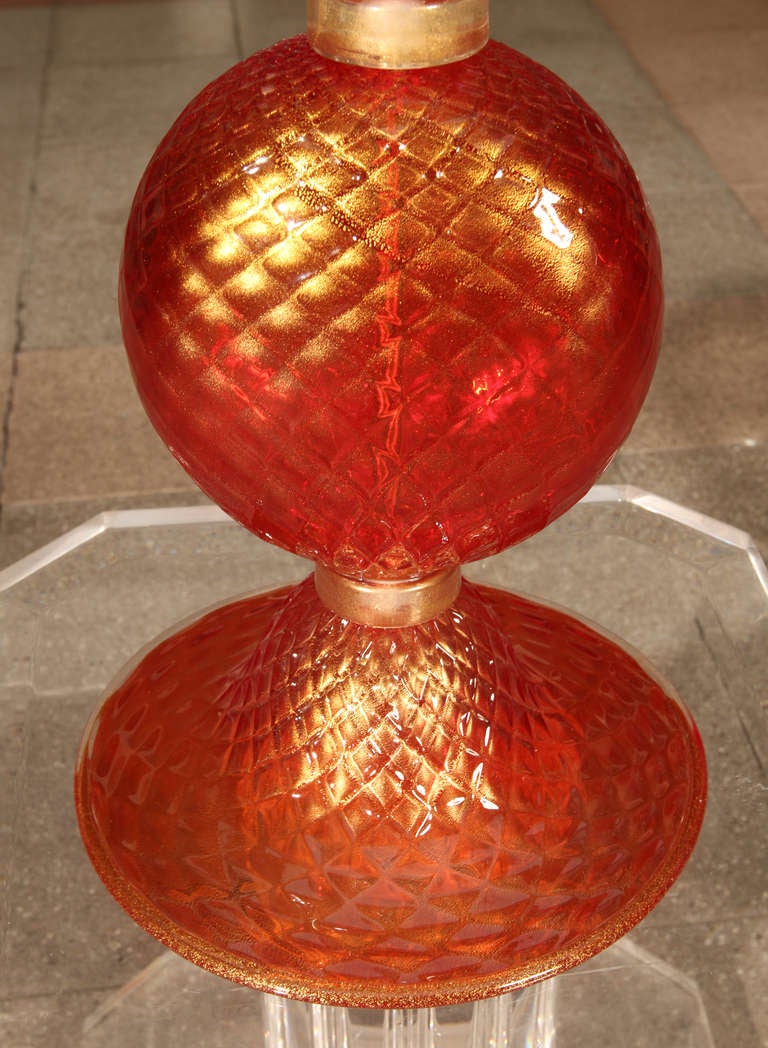 20th Century Pair of table lamps in Murano glass.