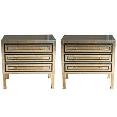Pair of Commodes all in Mirror, Pulls and Feet in Metal