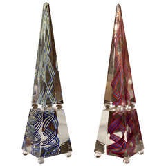 Amusing Pair of Obelisks in Murano Glass signed A.Dona