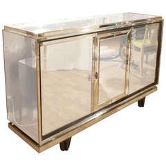Buffet All In Mirror With Three Doors, Drawing Of Fishes In Two Doors.