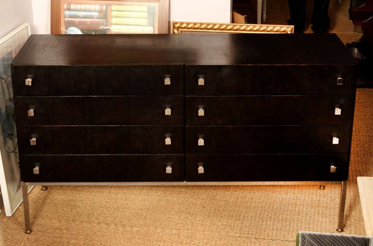Commode all in black wood with eight drawers,1 drawer with slide mirror for vanity.